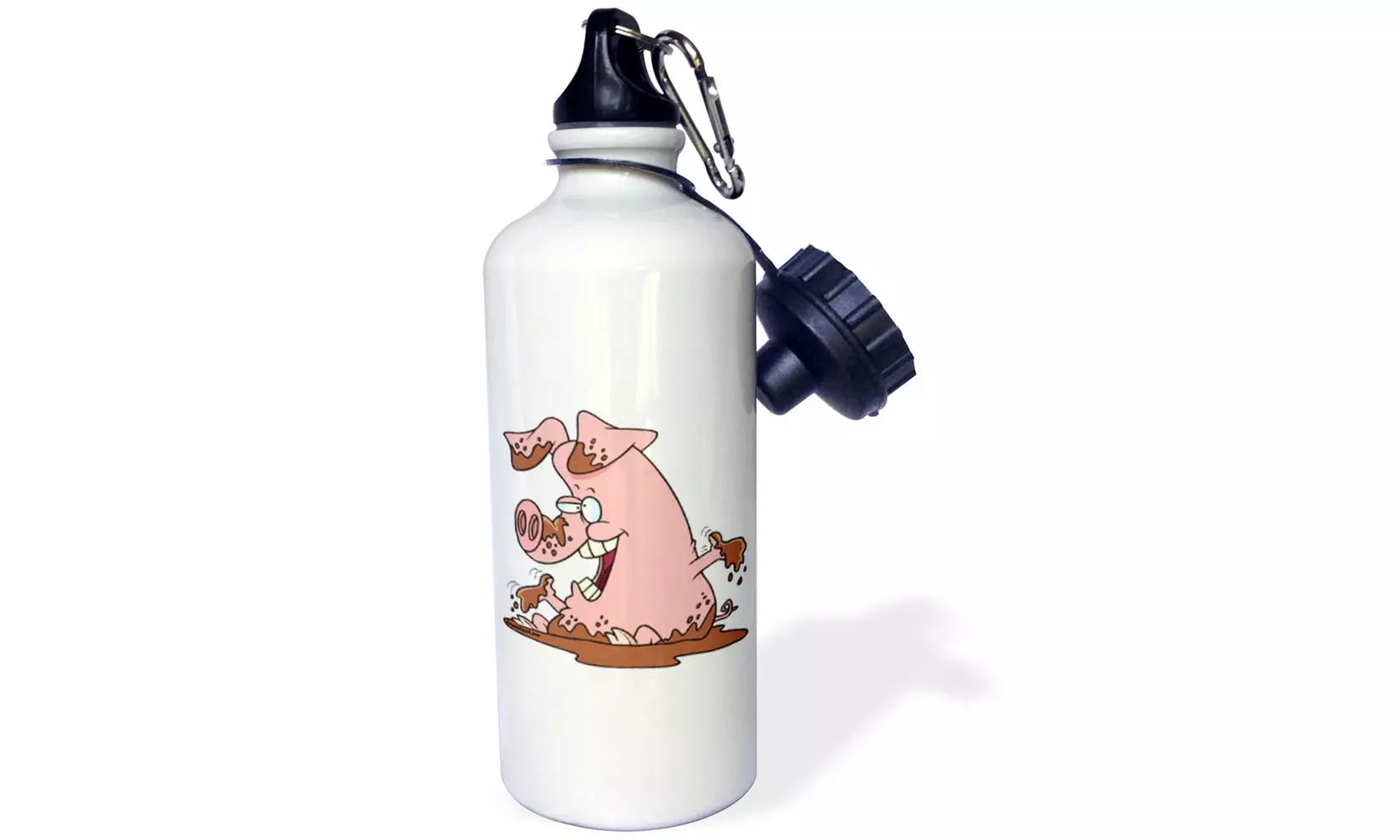  Water Bottle Cute Happy Pink Pig in Mud  - Second Medium