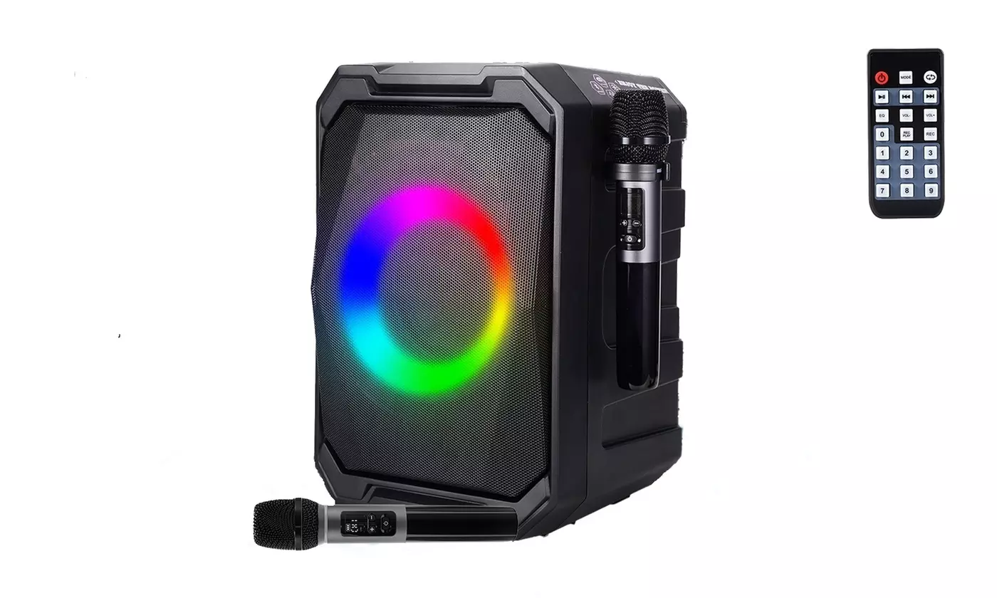 iMounTEK Portable Wireless Party Speaker with LED Light Wireless Mic Remote
