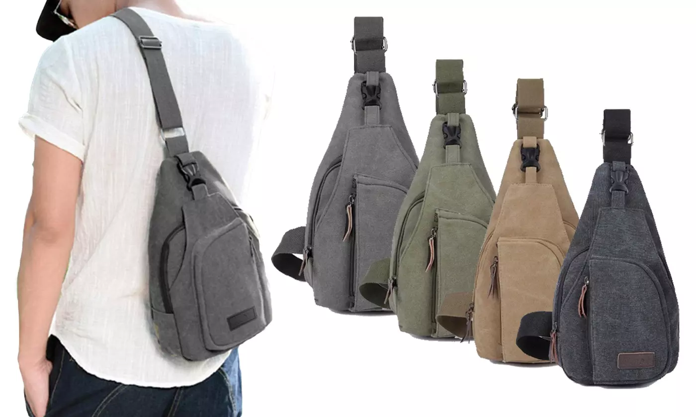 Unisex Canvas Crossbody Sling Bag Hiking Cycling Travel Daypack - Primary Image