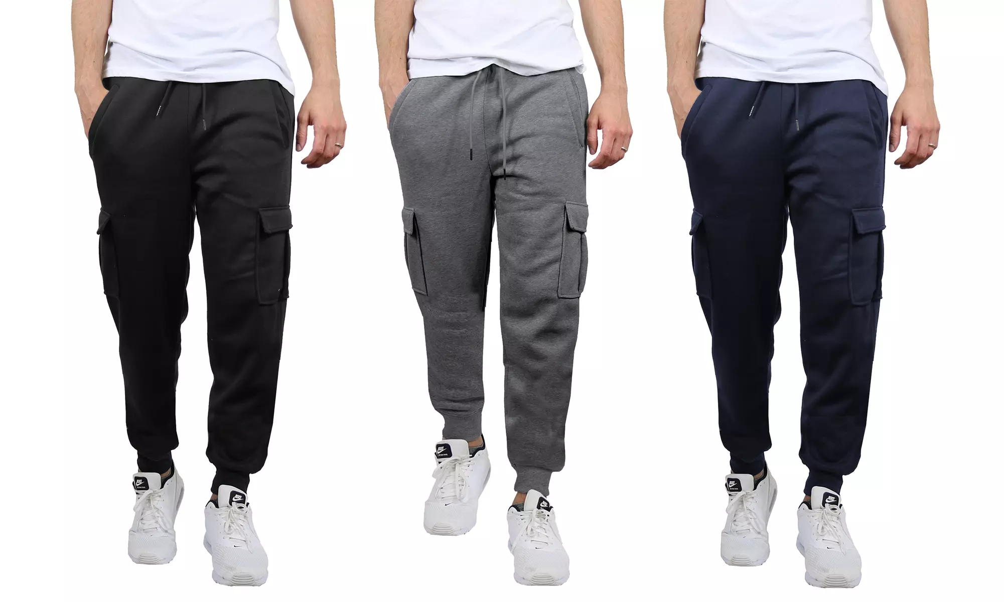 3-Pack Men's Fleece-Lined Cargo Jogger Sweatpants (Sizes, S-3XL)