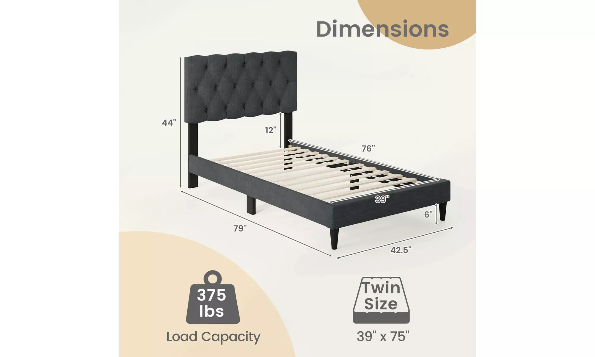Costway Bed Frame with High Headboard and Wooden Slats