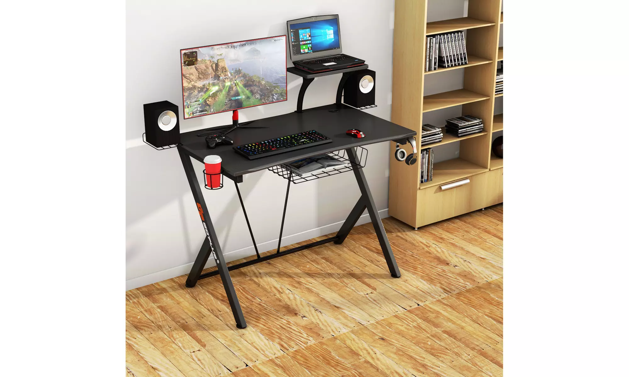 Costway Computer Desk PC Table Workstation with Headphone Hook & Cup Holder - Primary Image