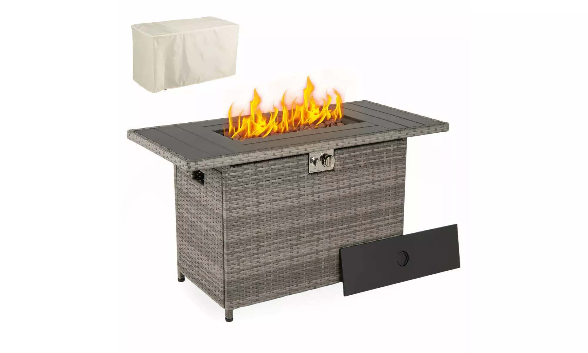 Costway Propane Fire Pit Table with Metal Slatted Tabletop & Steel Burner