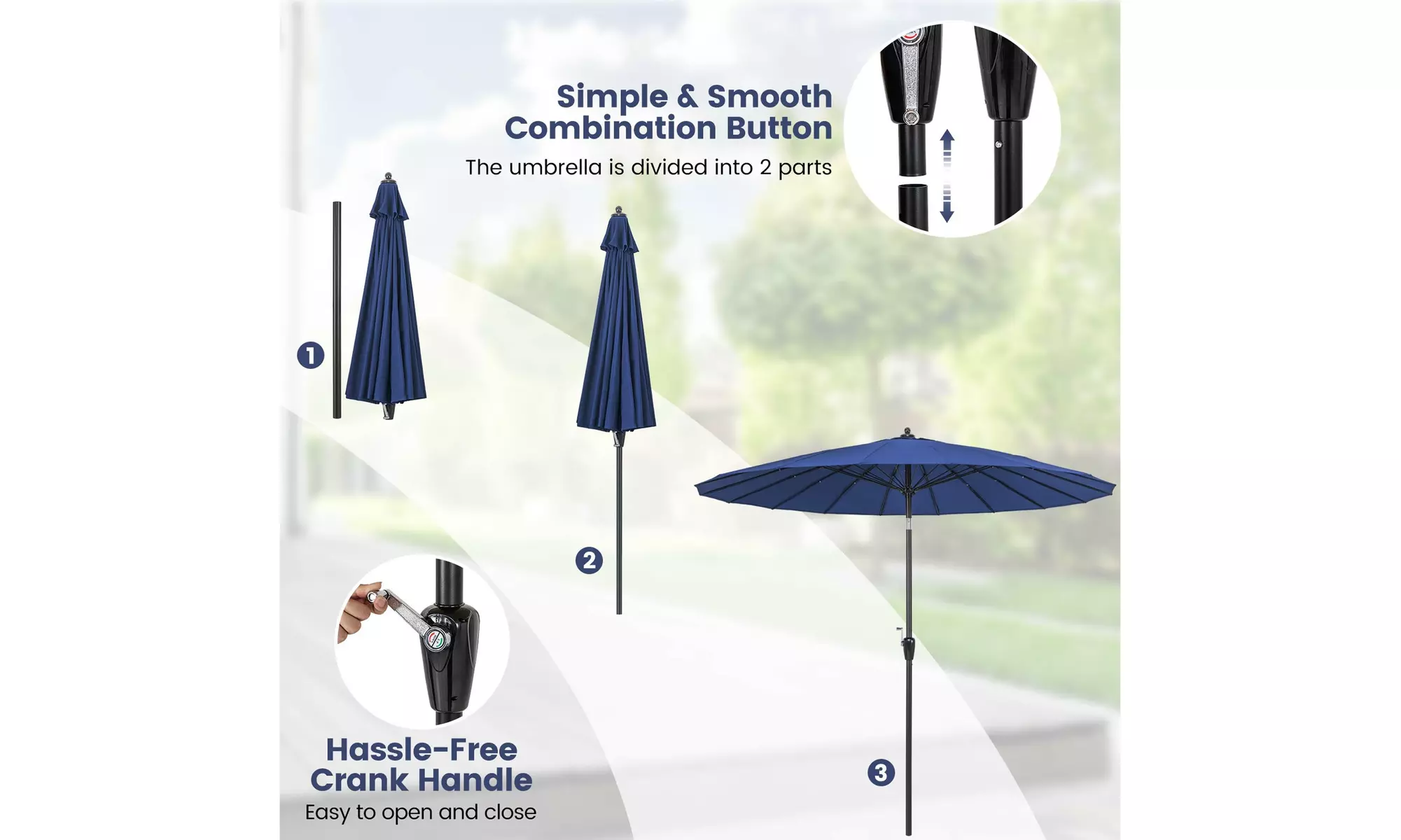 Costway 9 FT Round Patio Umbrella with Push Button Tilt & Crank Handle