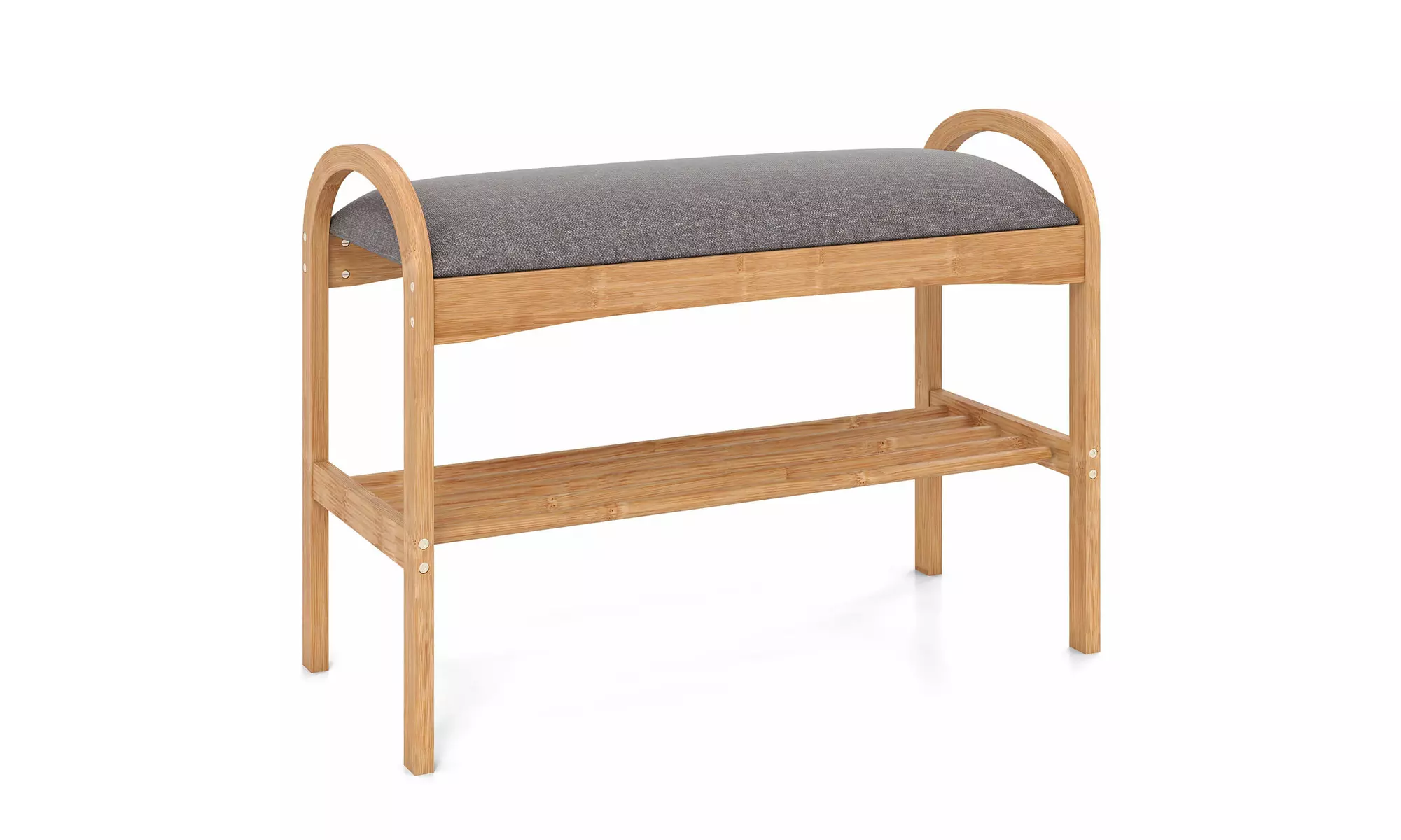 Costway Bamboo Entryway Shoe Bench 2-Tier Shoe Rack with Padded Seat Cushion