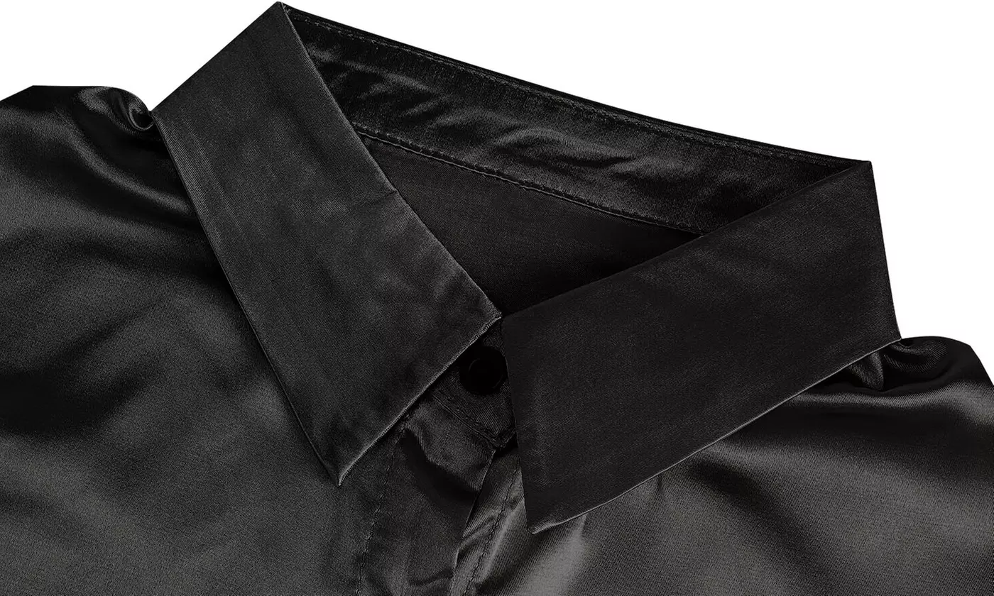 Women's Satin Button-Down Shirt Wrinkle-Free Soft Long Sleeve Blouse