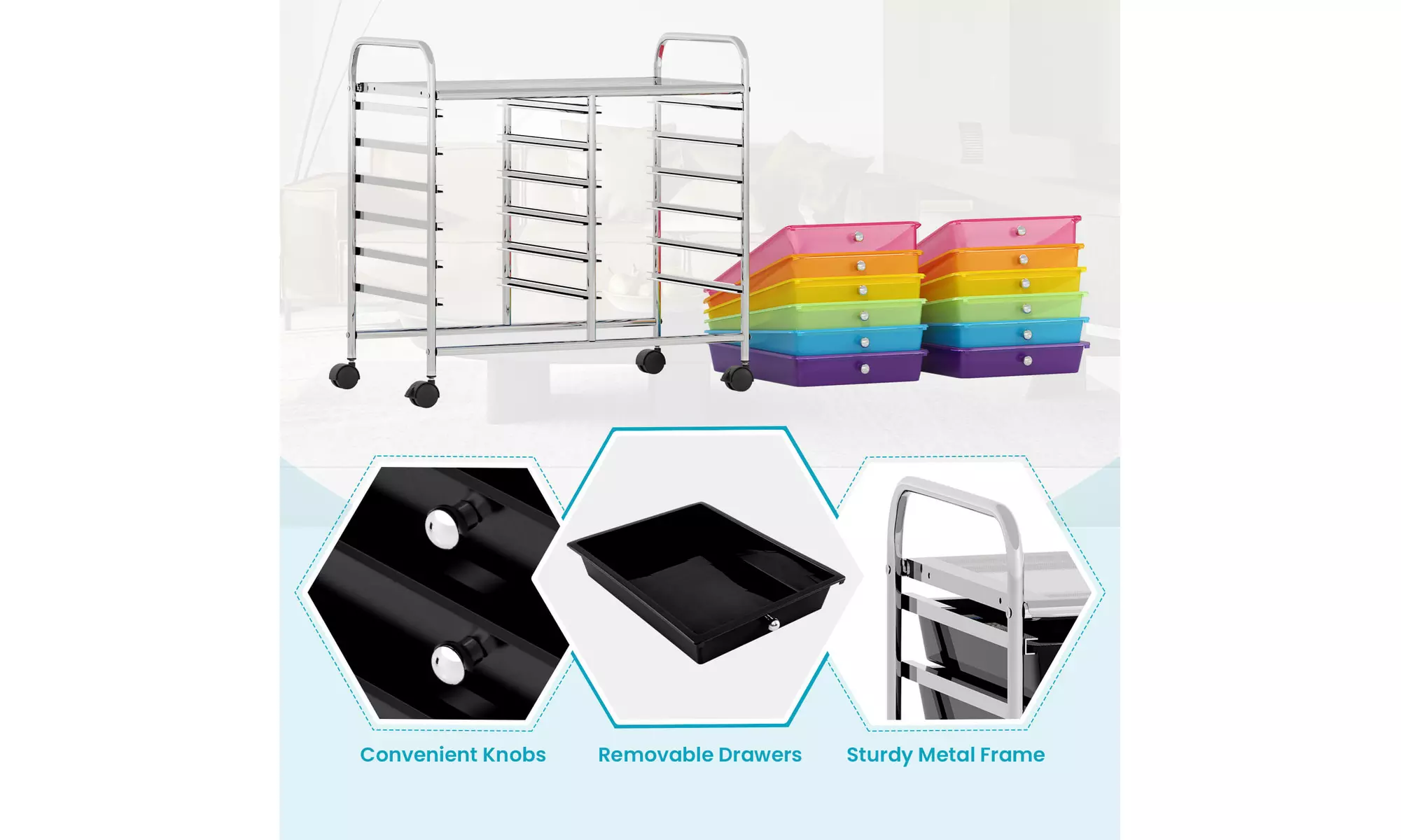 Costway 12 Drawers Rolling Cart Storage Scrapbook Paper Studio Organizer Bins