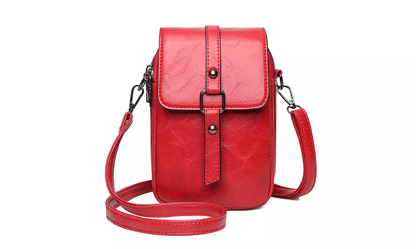 ItBelongs2U Women's Vintage Leather PU Shoulder Crossbody Phone Bag