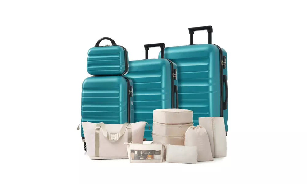4-Piece Expandable Spinner Luggage Set with TSA Locks and Packing Cubes