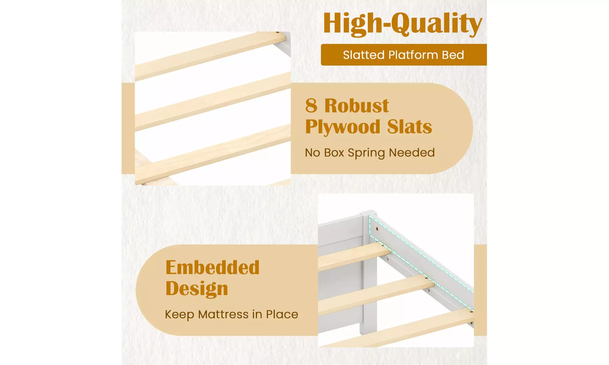 Costway Wooden Platform Bed Frame with 2 Rolling Storage Drawers