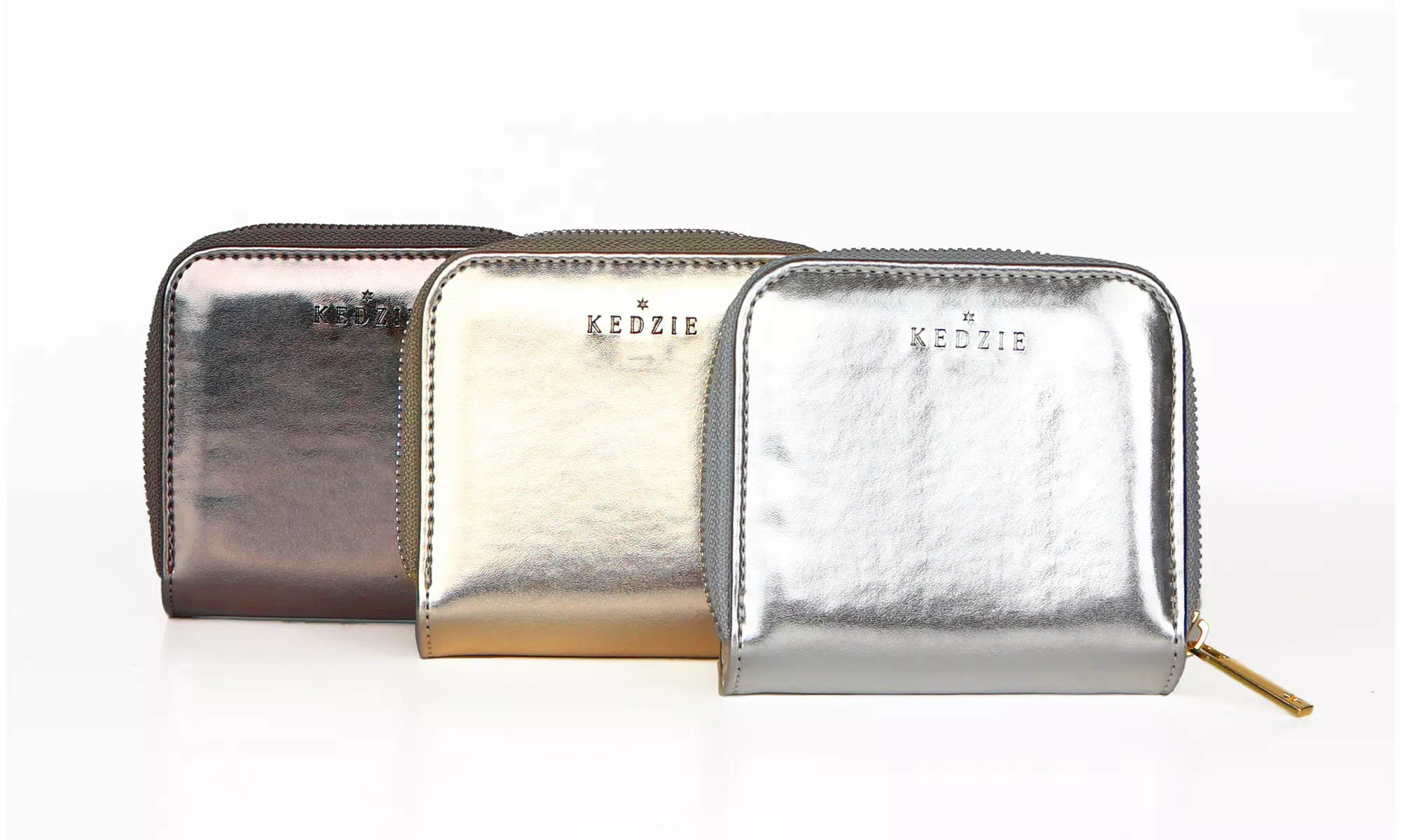 Women's Metallic Snap Wallet with 8 Card Slots and Zippered Compartment - Primary Image
