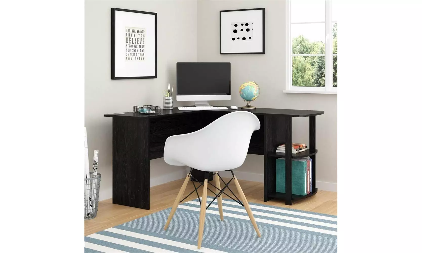 L-Shaped Corner Computer Home Office Desk Furniture- Black - Primary Image