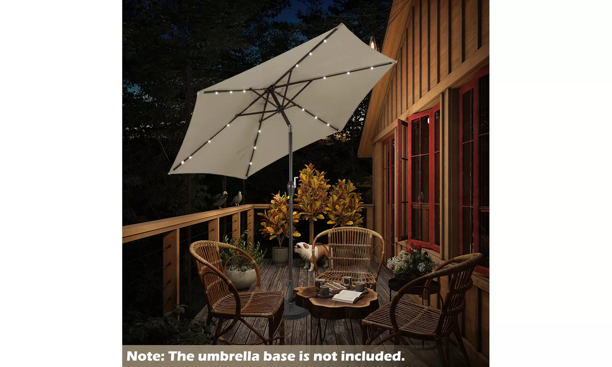 9ft. Patio Umbrella Solar LED Lights Steel Tilt with Crank