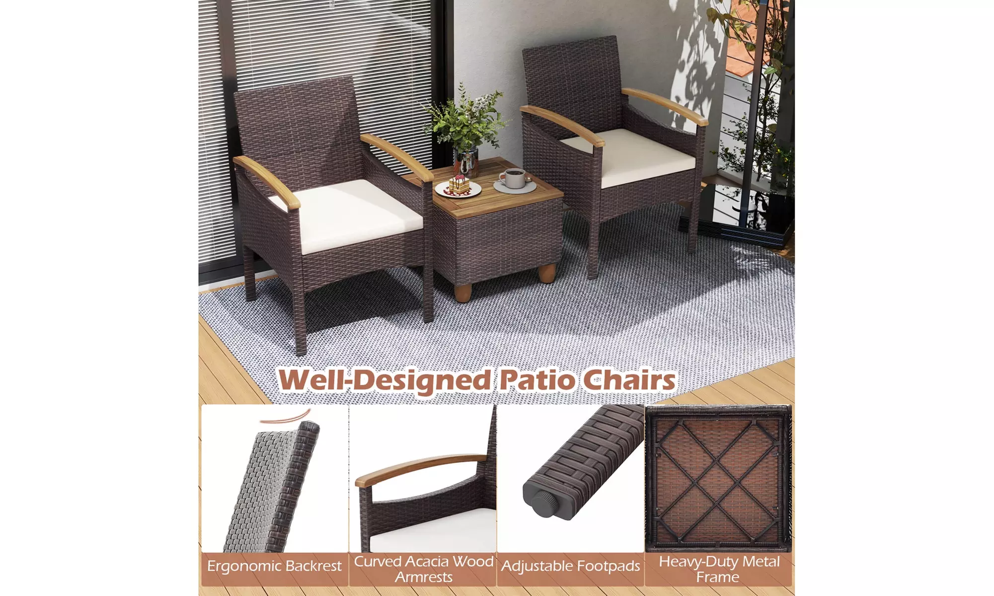 Costway Patio Dining Chairs with Heavy Duty Metal Frame