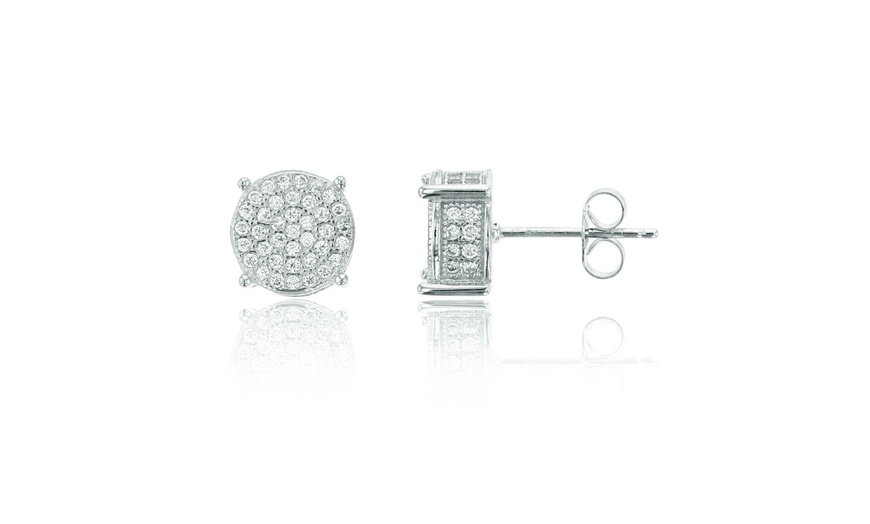 Image 10: Certified Jewelry Men's 14K Gold and Sterling Silver Square Lab Diamond Earrings