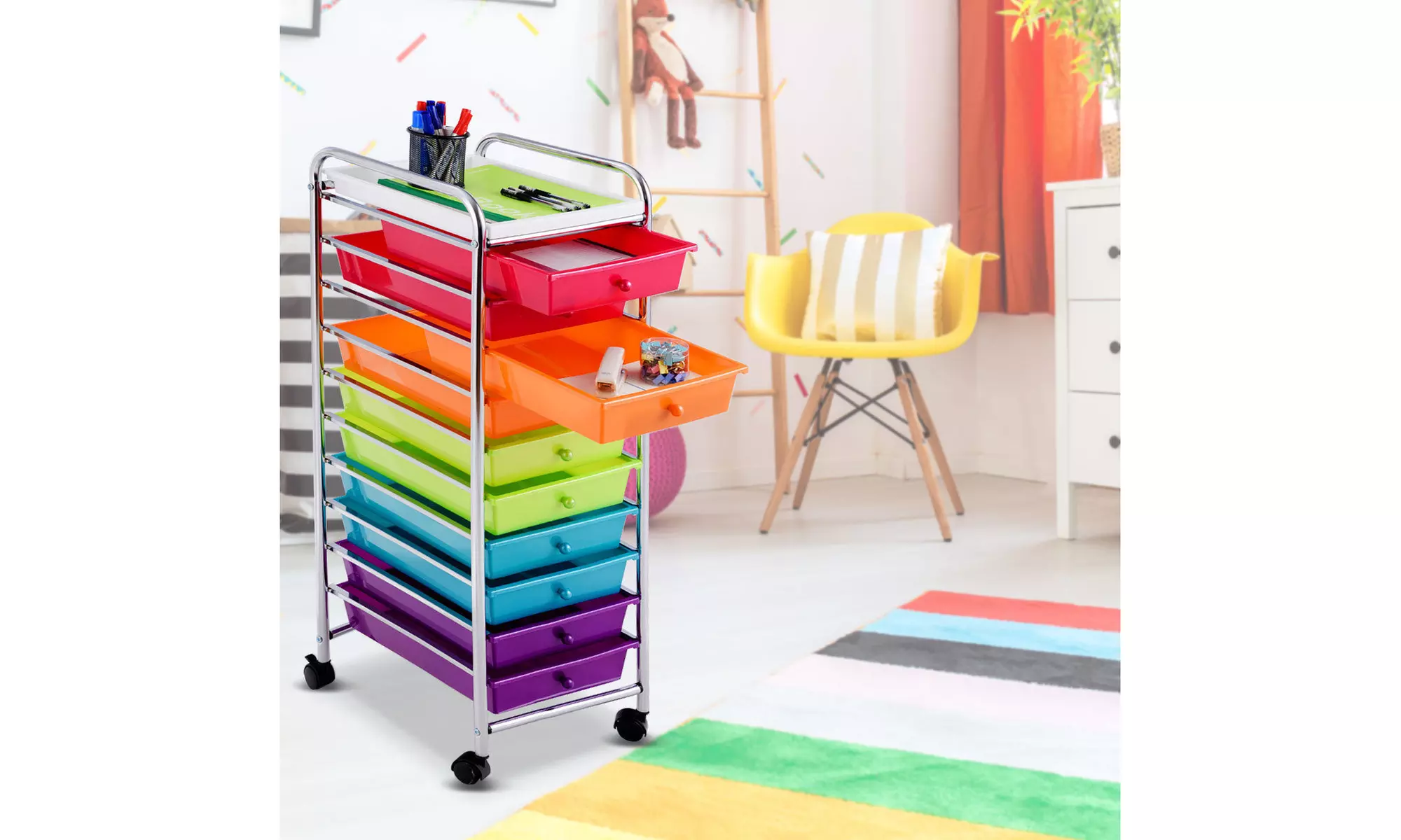 Costway 10 Drawers Rolling Organizer Cart Craft Utility Mobile Trolley Chrome 