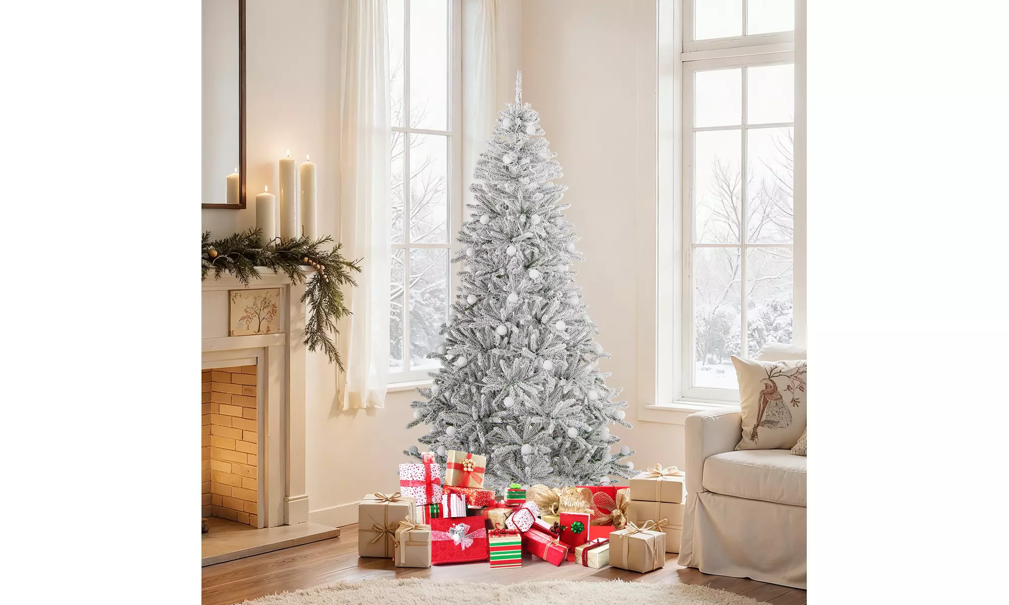 Costway Pre-Lit Artificial Christmas Tree with Branch Tips | Warm White LED Lights | Easy Setup & Home Decor