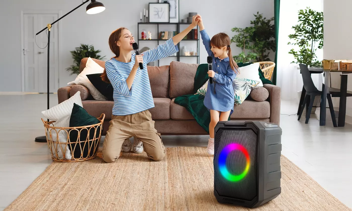 iMounTEK Portable Wireless Party Speaker with LED Light Wireless Mic Remote