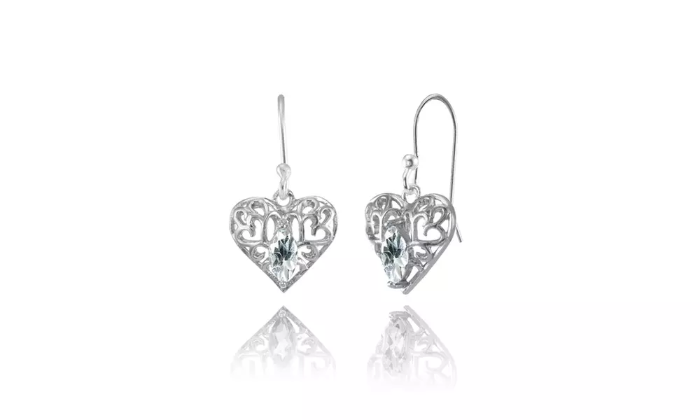 Aquamarine 6x3mm Marquise Heart Filigree Dangle Drop Earrings in Sterling Silver - Primary Image