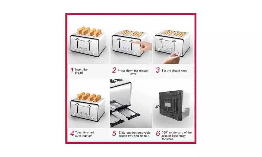 Toaster 4 Slice, Stainless Steel Extra-Wide Slot Toaster - Second Medium