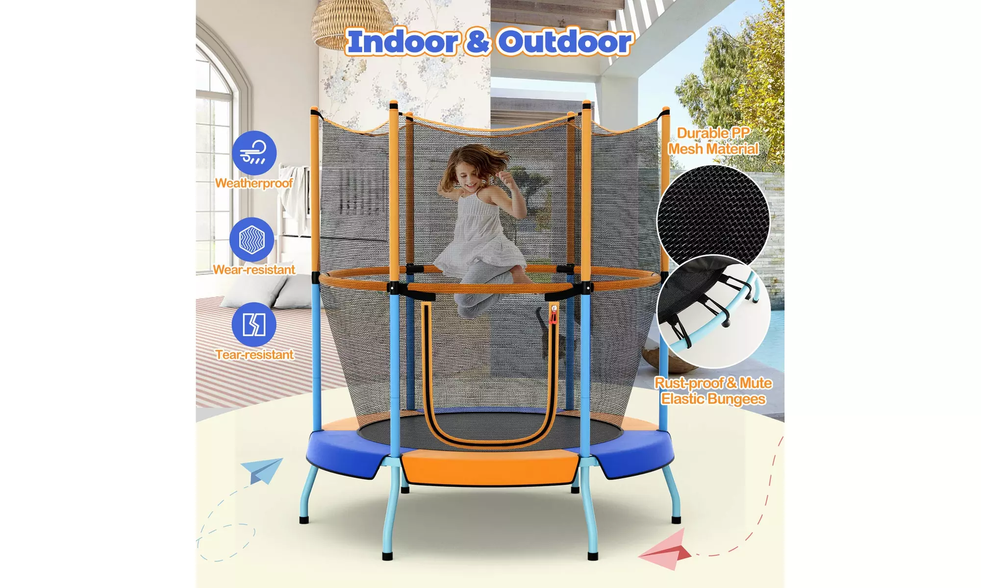Costway 48" Toddler Trampoline for Kids w/ Safety Enclosure Net Heavy-duty Frame