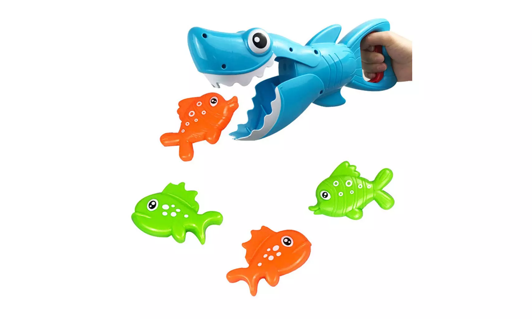 Shark Grabber Bath Toy for Boys and Girls Blue Shark with Teeth with 4 Toy Fishe - Primary Image