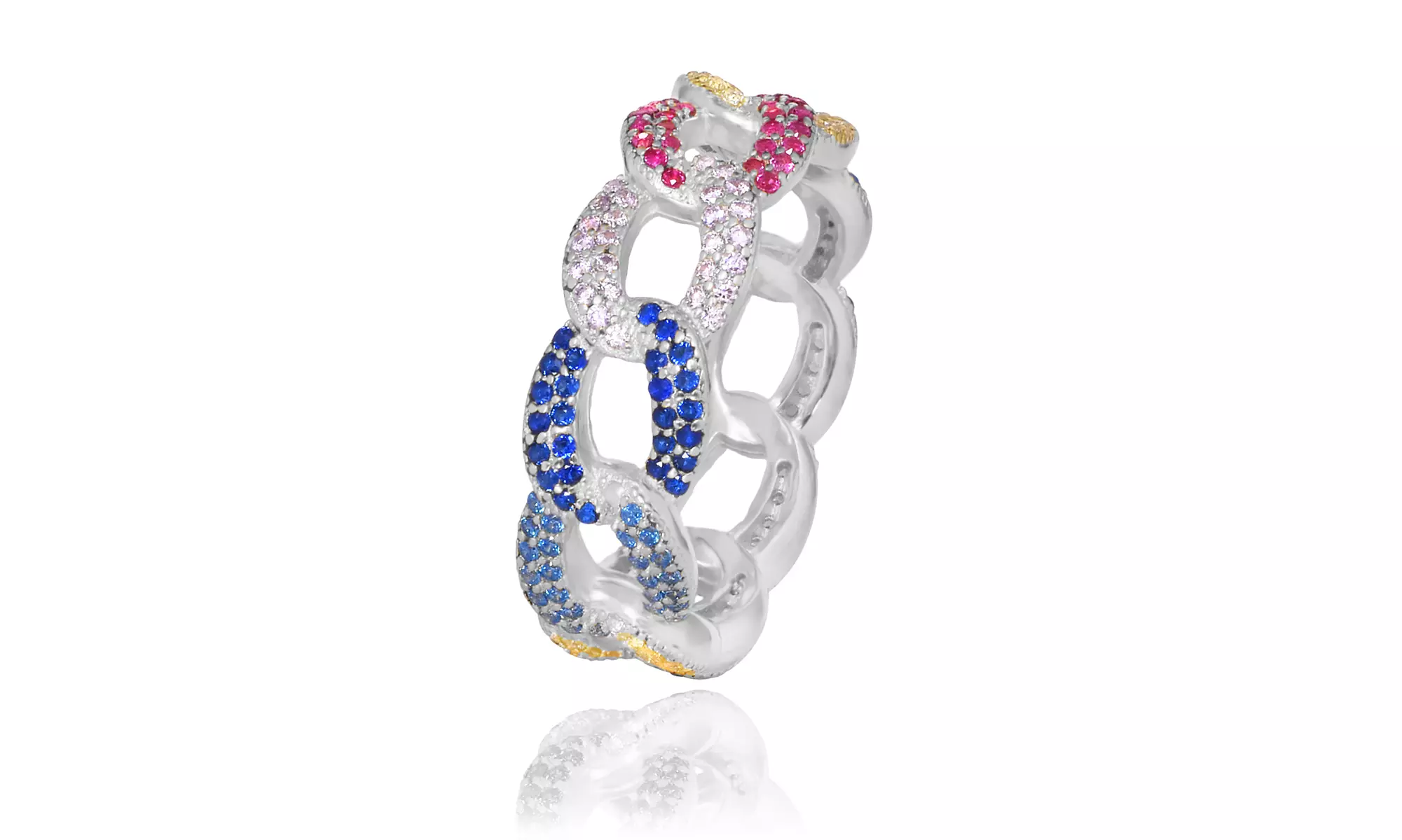 Crystal Pave Curb Rings in Sterling Silver - Second Medium