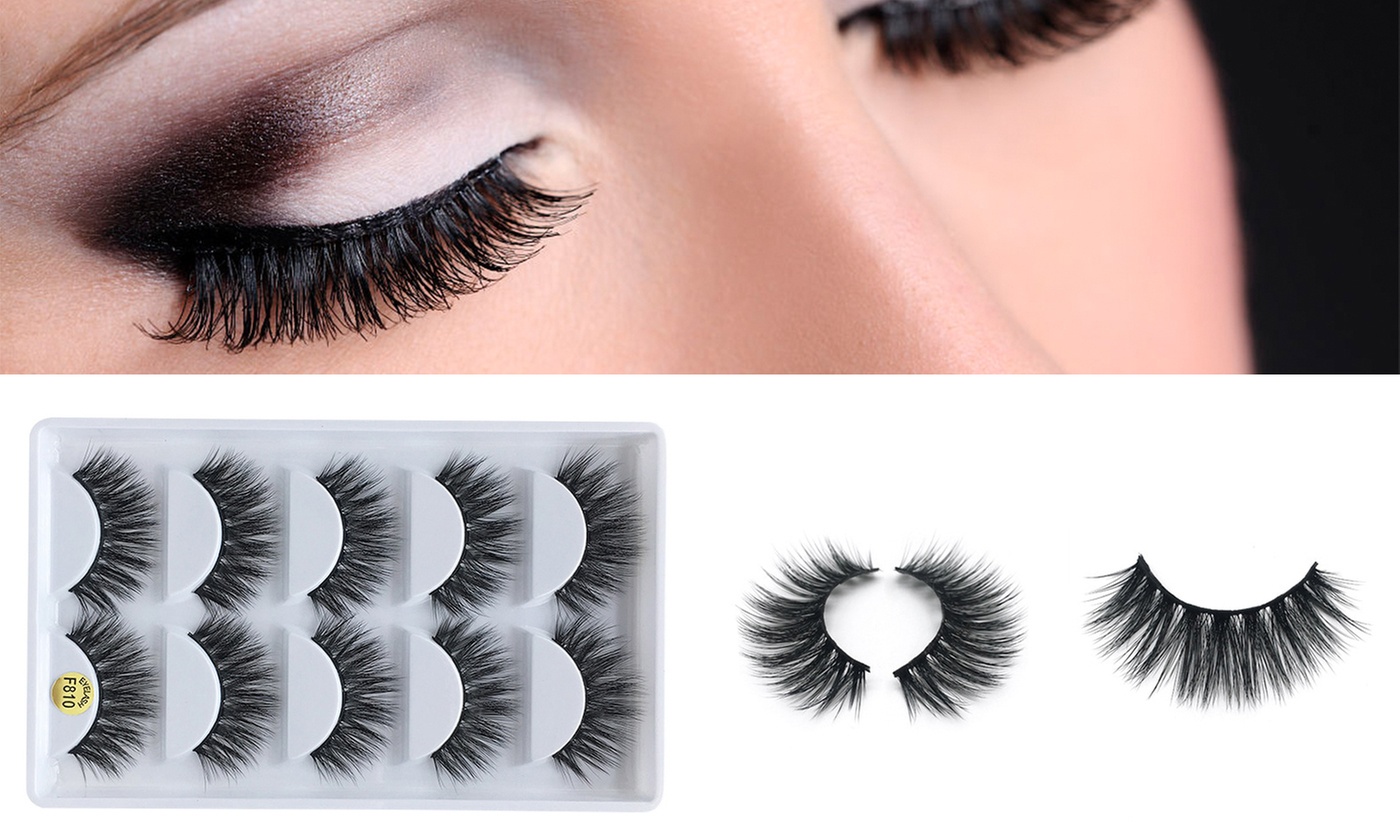 Pack of 5 Pairs 3D Mink Fur False Eyelashes Full Strips Thick Cross Long Lashes