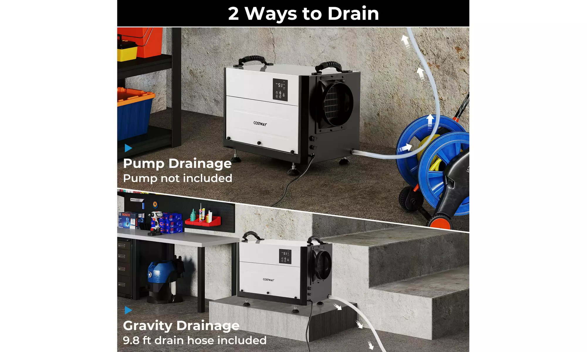 Costway Crawl Space Dehumidifier Commercial Dehumidifier w/ 3 Modes & 24H Timer