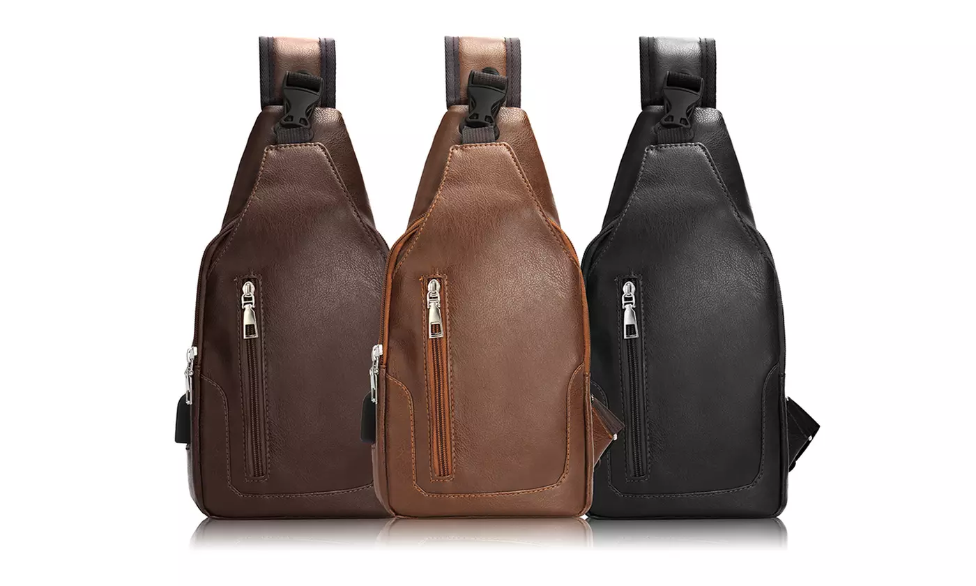 Men Sling Bag Daypacks Shoulder Crossbody Bag with USB Charge Port - Primary Image