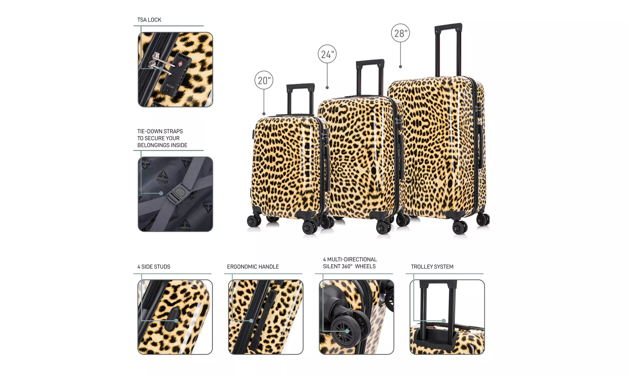 InUSA PRINTS Lightweight Hardside Spinner 3 Piece Set 20'',24'',28'' inch