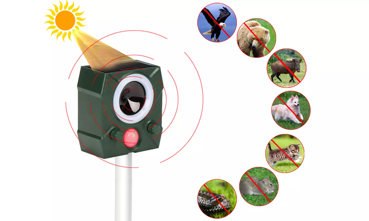 Solar Ultrasonic LED Animal Repeller Driver Motion-Triggered PIR Sensor Repeller - Primary Image