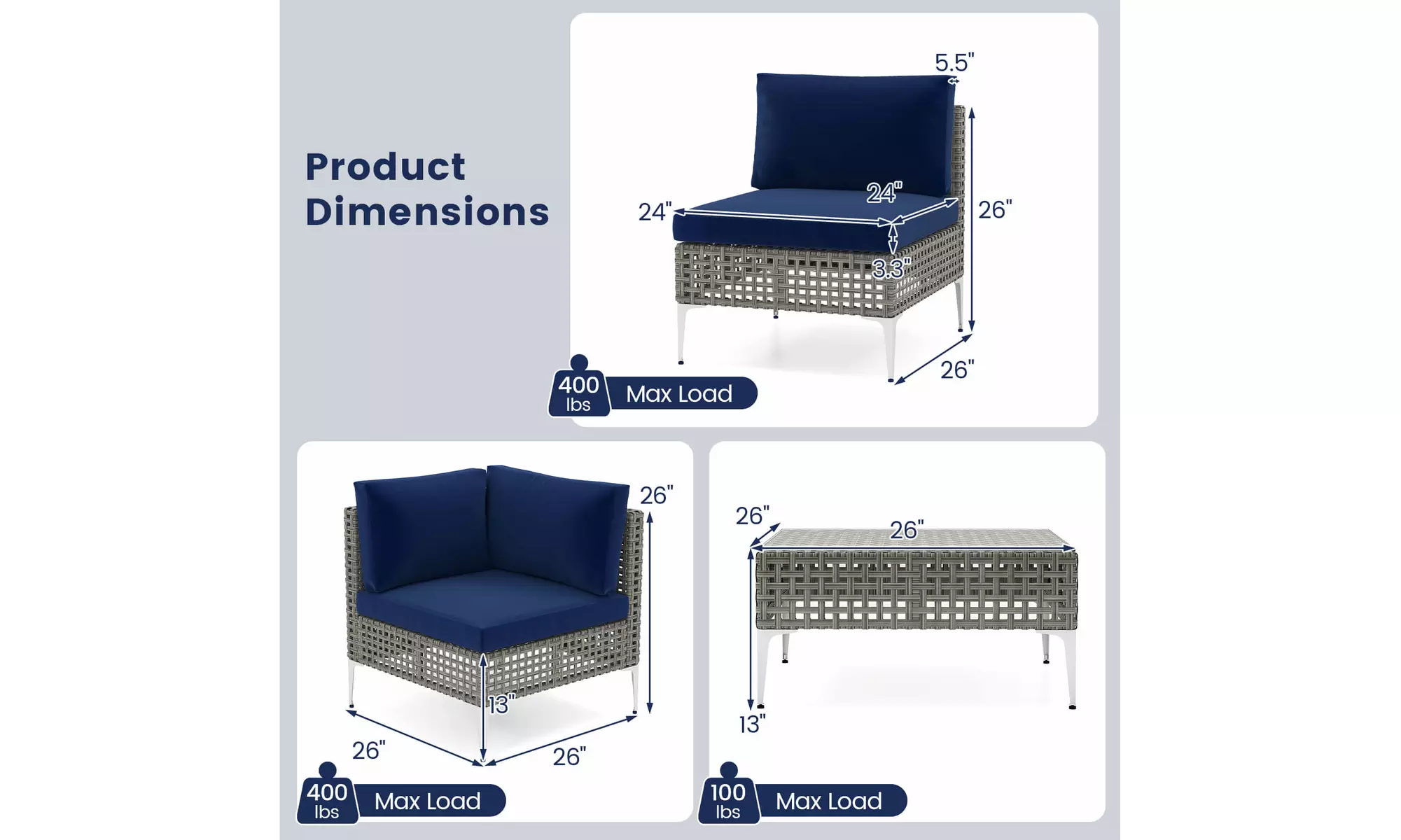 Costway Outdoor Furniture Set with Seat & Back Cushions Coffee Table