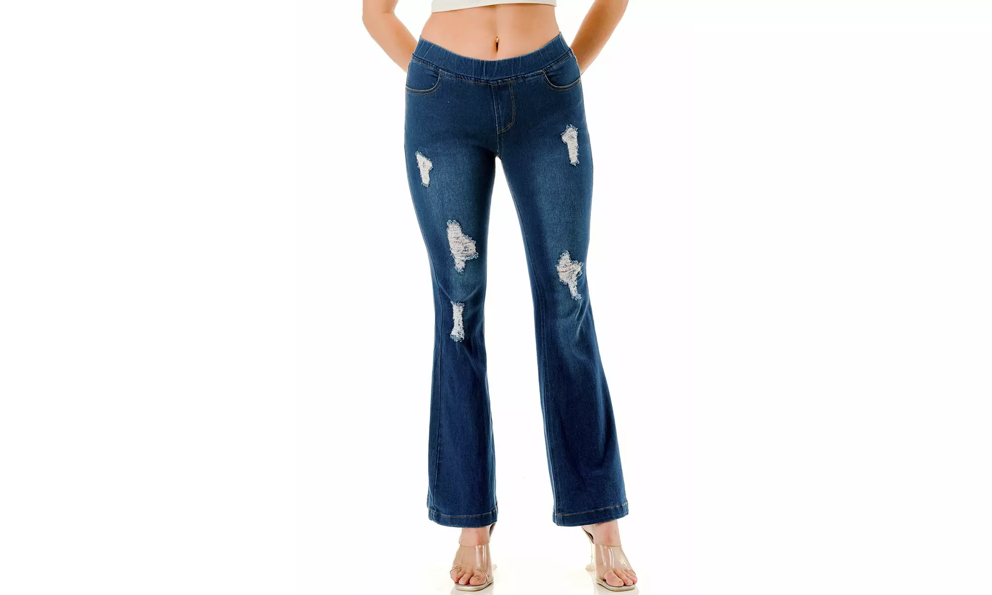 Women's High Waisted Flare Leg Jeans Pull-on Stretchy Denim Jeggings S-3XL