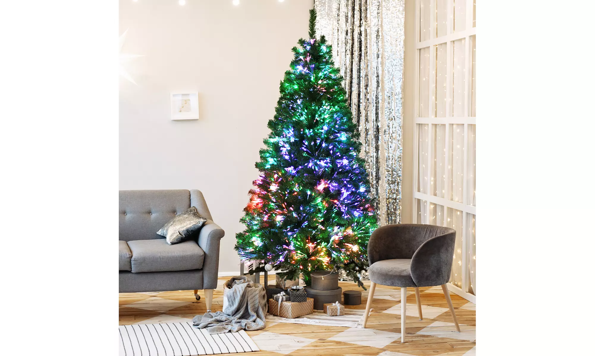 Costway 7ft Pre-lit Fiber Optic PVC Artificial Christmas Tree w/ 820 Branch Tips - Primary Image