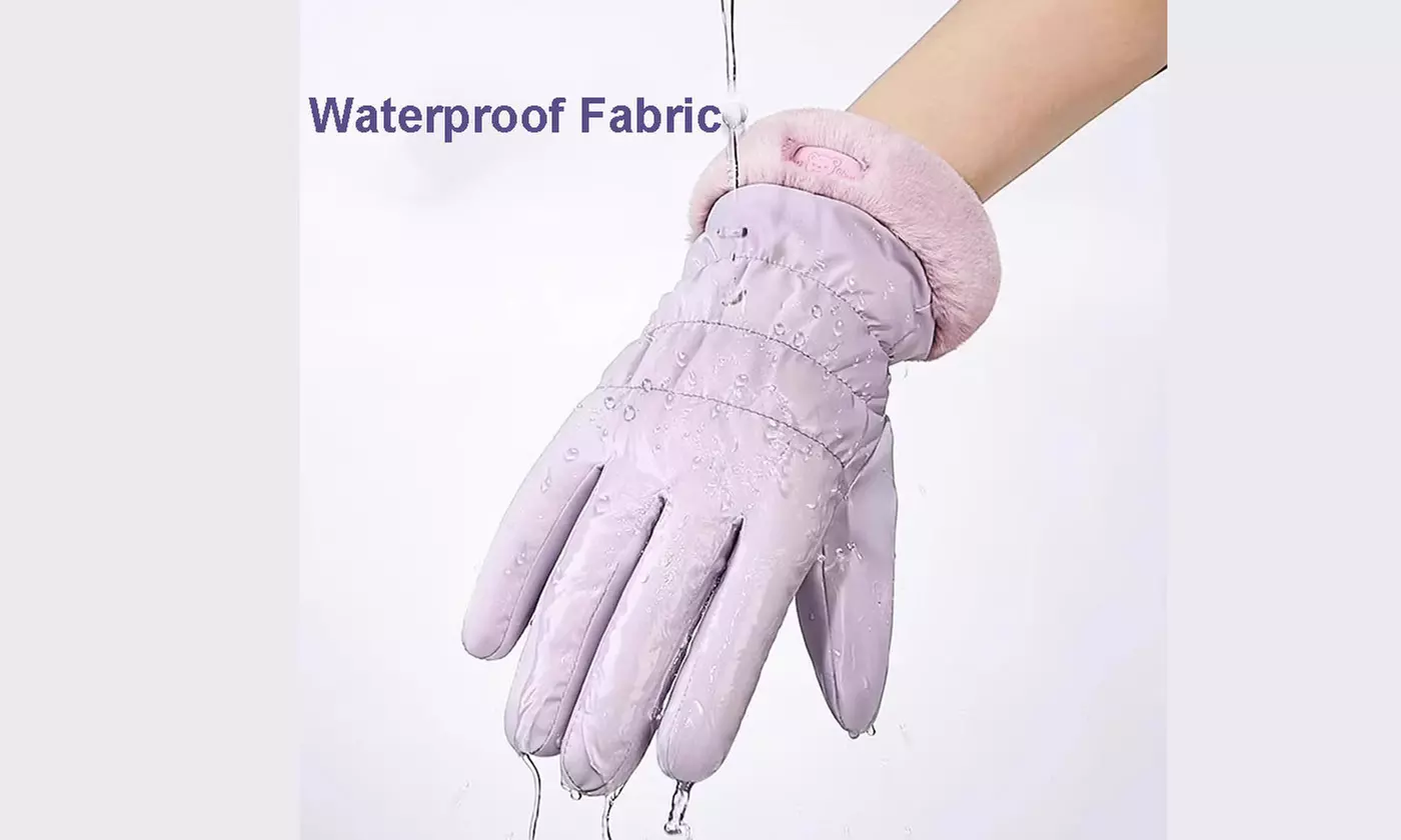 Women's Faux Fur Cuff Fleece Lined Touchscreen Water Resistant Gloves