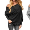 Image 1: Women New Off Shoulder Knit Jumper Long Sleeve Pullover Baggy Solid Color Tunic