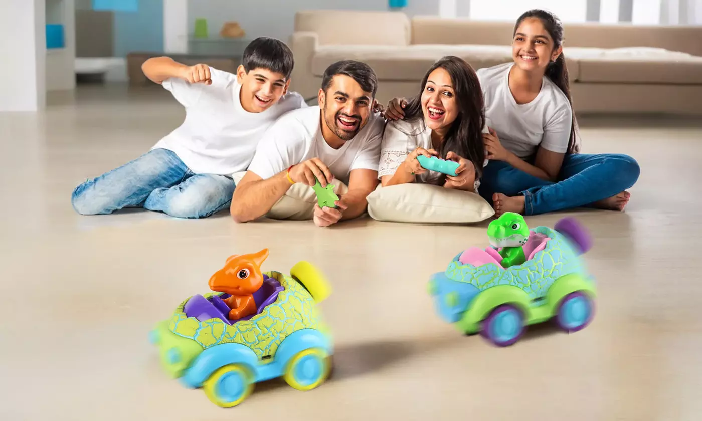 BabyLuv Dinosaur RC Cars with LED Lights & Music Kids Remote Control Car (2pk)