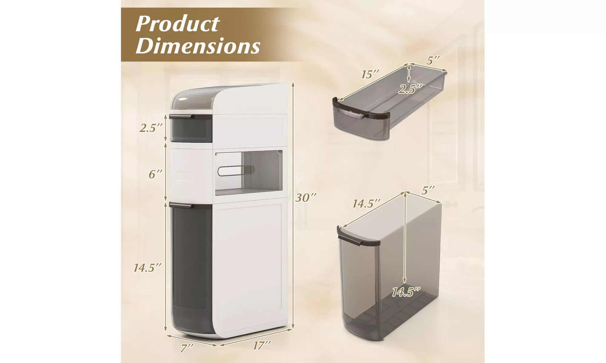 Costway Narrow Bathroom Storage Cabinet with Drawers Tissue Box Wheels