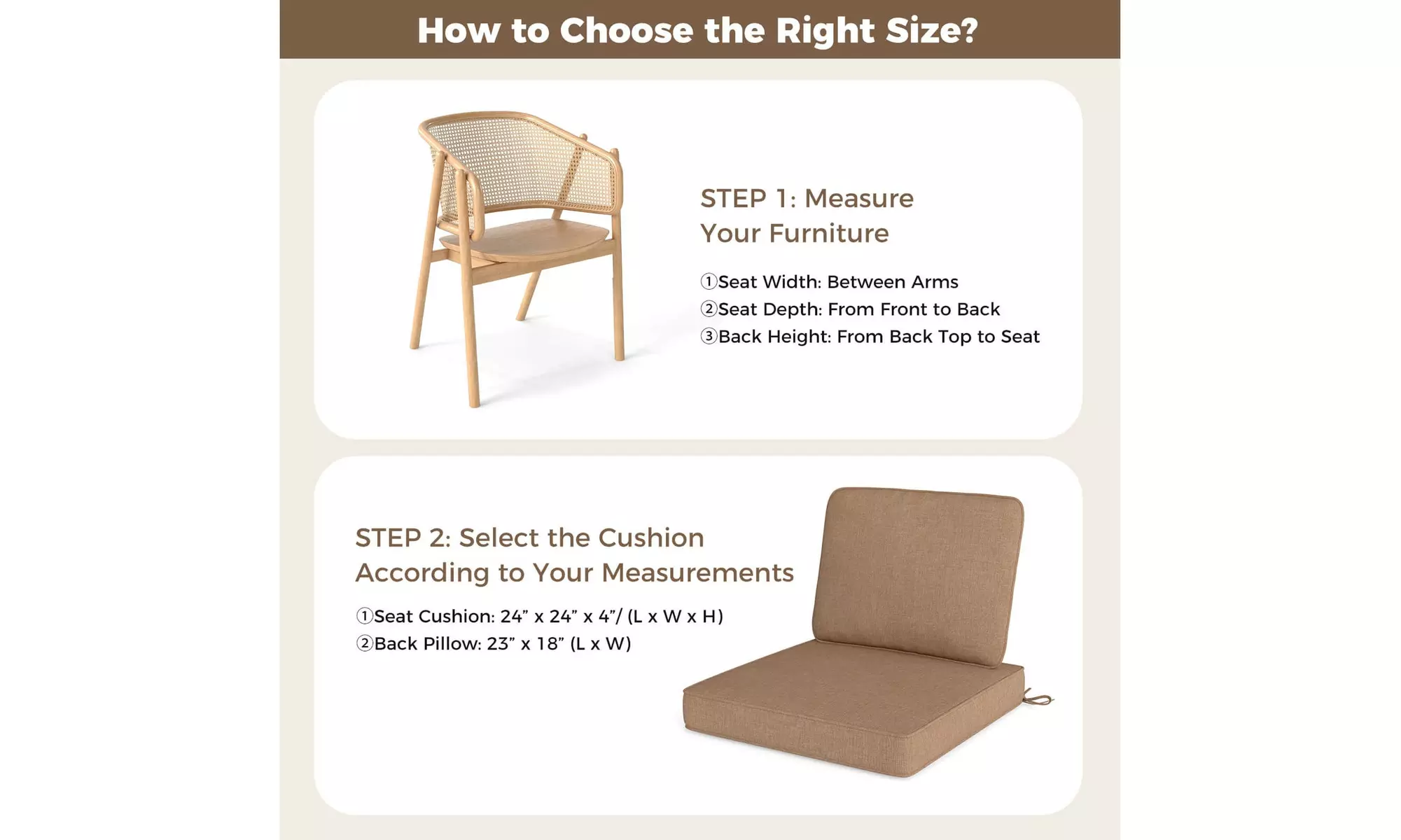 Costway 2-Pack 24" x 24" Deep Seat Cushion & Back Pillow with Removable Covers