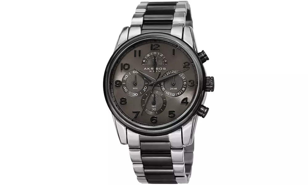 Men's Akribos XXIV Chronograph Dial Stainless Steel Link Bracelet
