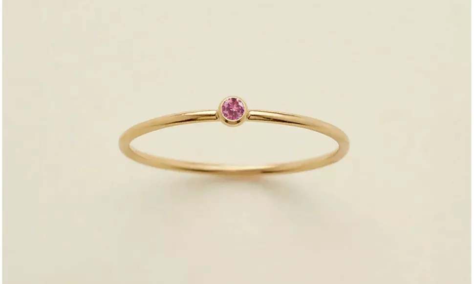 14K Gold Plated Stainless Steel Dainty Birthstone Stacking Ring, 2mm Stone