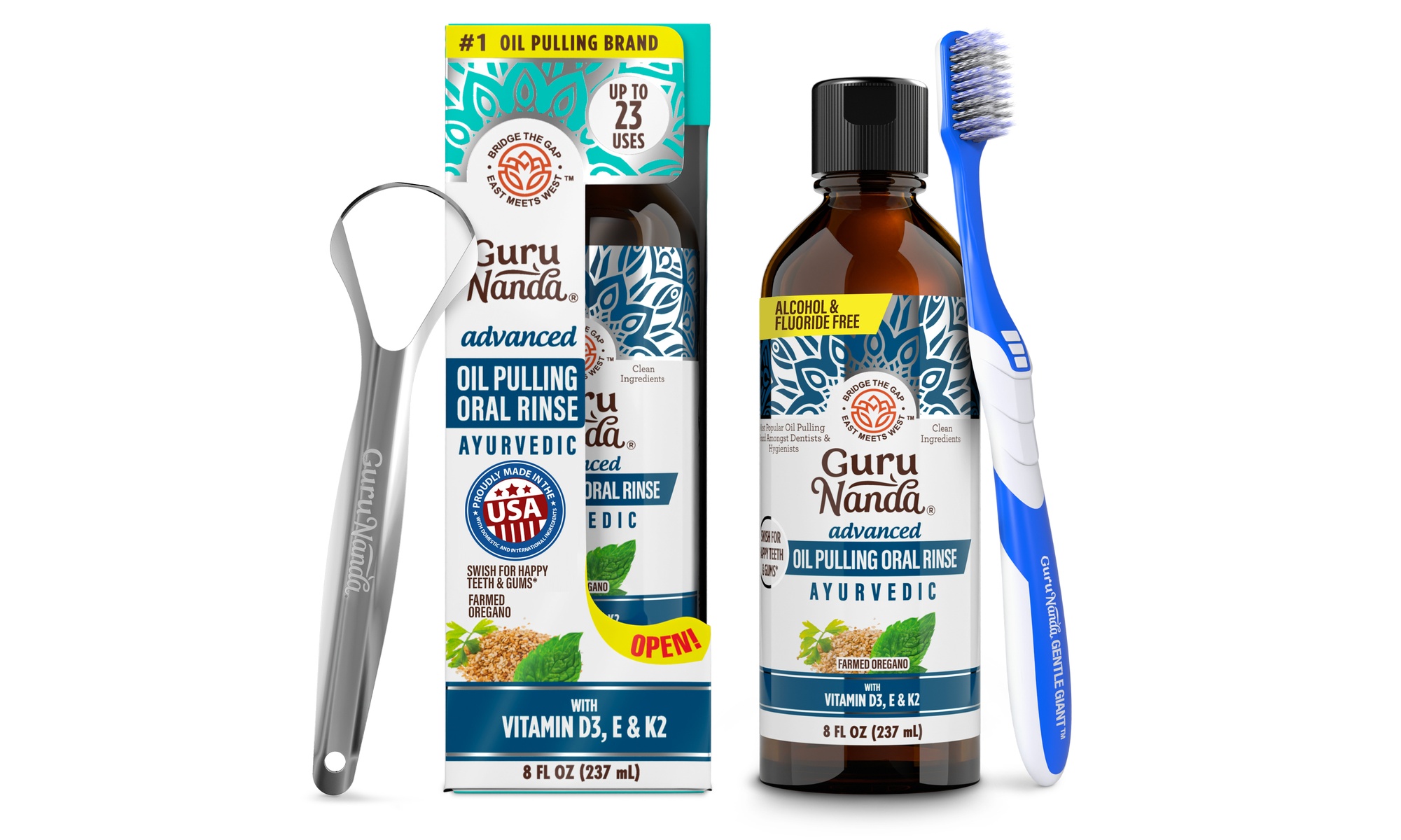 GuruNanda Advanced Oil Pulling Mouthwash Rinse with Coconut Oil Vitamins - 8oz