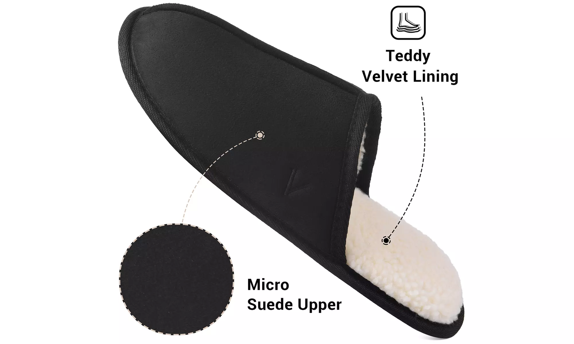 VONMAY Men's Slippers Suede Scuff Slide Fluffy Sherpa Lining Memory Foam Slip 