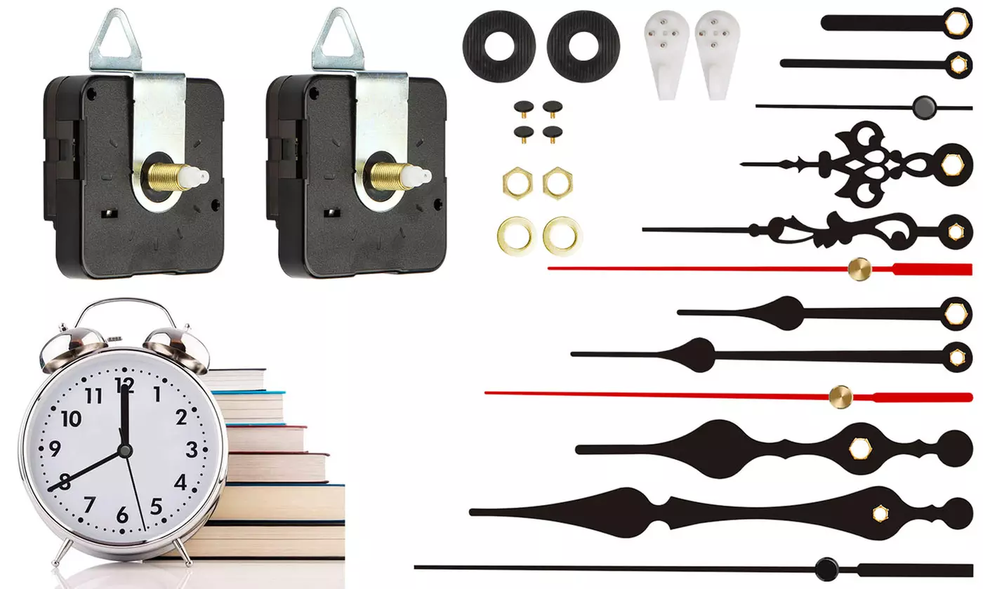 2Pcs Clock Movement Mechanism with 4 Clock Hands DIY Quartz Clock Motor Kit