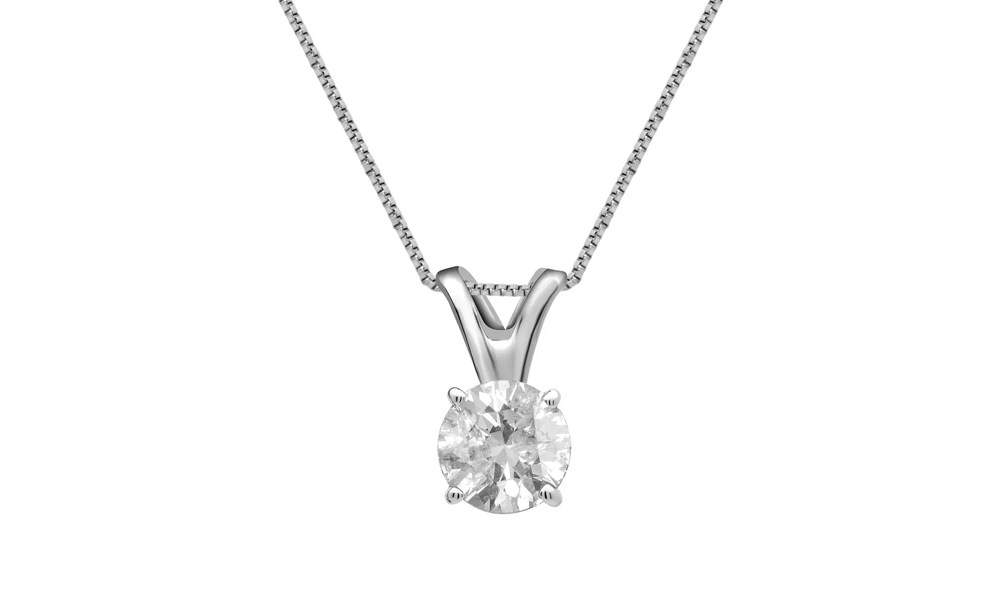 0.50 CTTW Solitaire Diamond Pendant In 14K White Gold (I-J, I2) - Primary Image