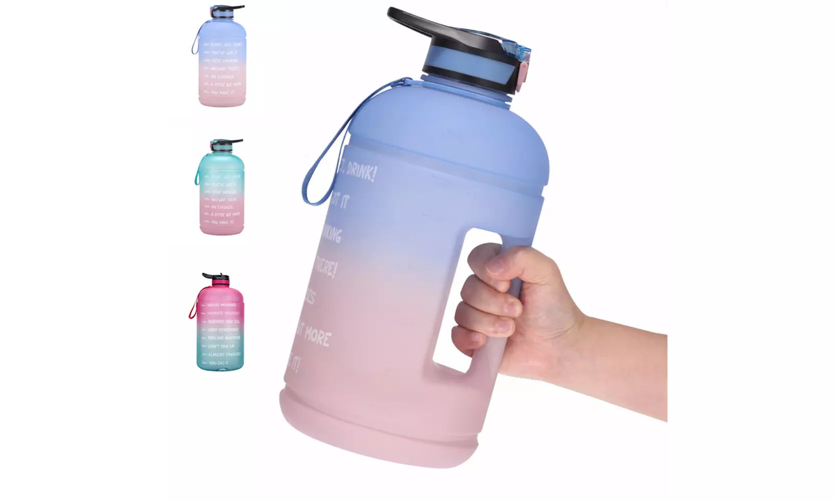 1 Gallon - 128 oz. Giant Water Bottle with Handle and Measurement Scale & Straw - Primary Image