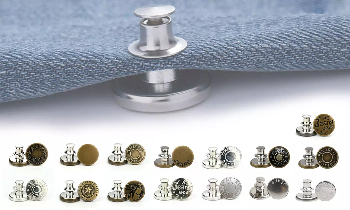 15 PCS Button Pins for Jeans Adjustable Jean Button No Sew Instant Pants - Primary Image