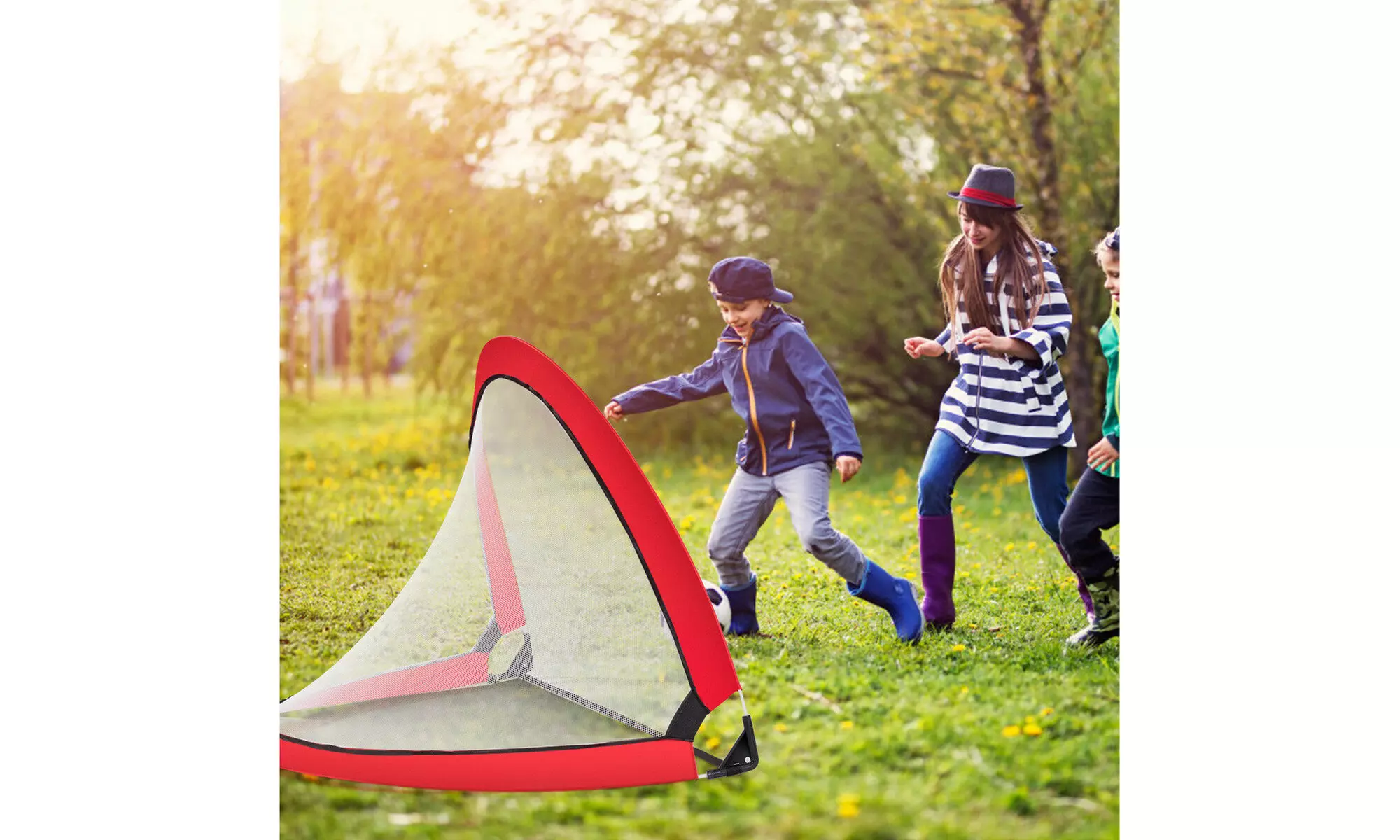 Two 4ft Pop Up Soccer Goal Net Set Portable Foldable Training Football Net W/Bag - Primary Image