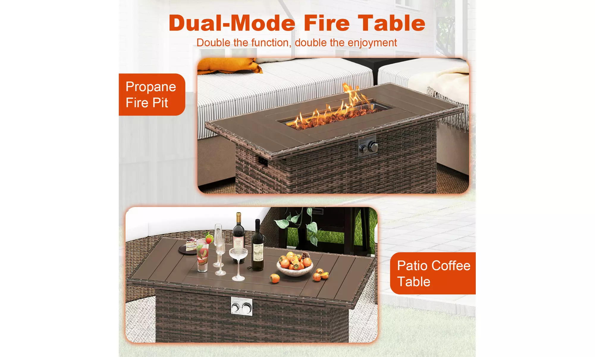 Costway Propane Fire Pit Table with Metal Slatted Tabletop & Steel Burner